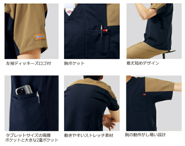 7113SC スクラブ 男女兼用 白衣 FOLK フォーク 医療白衣 看護白衣 病院白衣 DicKies ディッキーズ - 画像 (3)