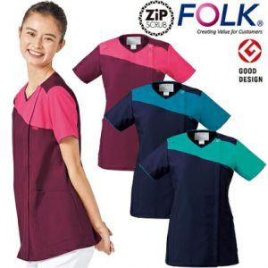 7048SC レディスジップスクラブ 白衣 FOLK フォーク 医療白衣 看護白衣 病院白衣