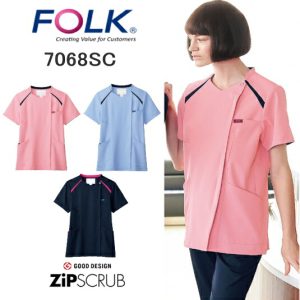 7068SC 白衣 医療白衣 看護白衣 フォーク FOLK メディカルウェア レディス ジップスクラブ【白衣】