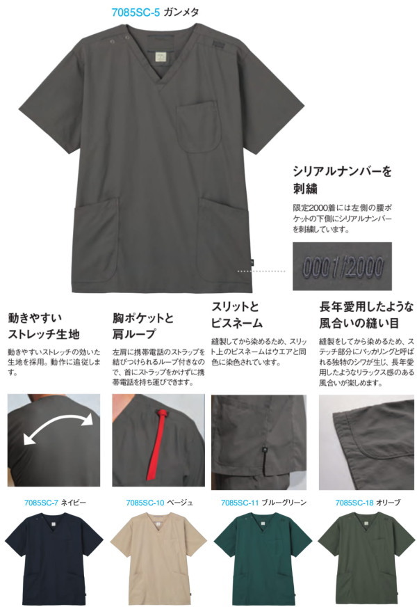 7085SC メンズスクラブ チュニック 男女兼用 医療白衣 看護白衣 フォーク Medical Wear スクラブ FOLK【白衣】F Lab. - 画像 (2)
