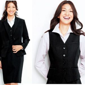 事務服 FV35950 FS45780 FJ15620【プチプライス】 ジャケット+ベスト＋スカート 黒 セット【フォーク】