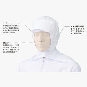484-57 カゼン KAZEN 食品帽子 フード帽子 ケープ付 マスク掛け機能付
