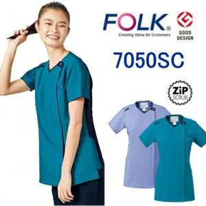 7050SC レディスニットスクラブ 白 FOLK フォーク 医療白衣 看護白衣 病院白衣