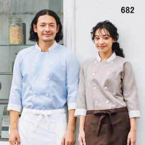 682 カゼン KAZEN コックシャツ 食品 調理衣 制服 ストライプ【白衣】サービスウエア