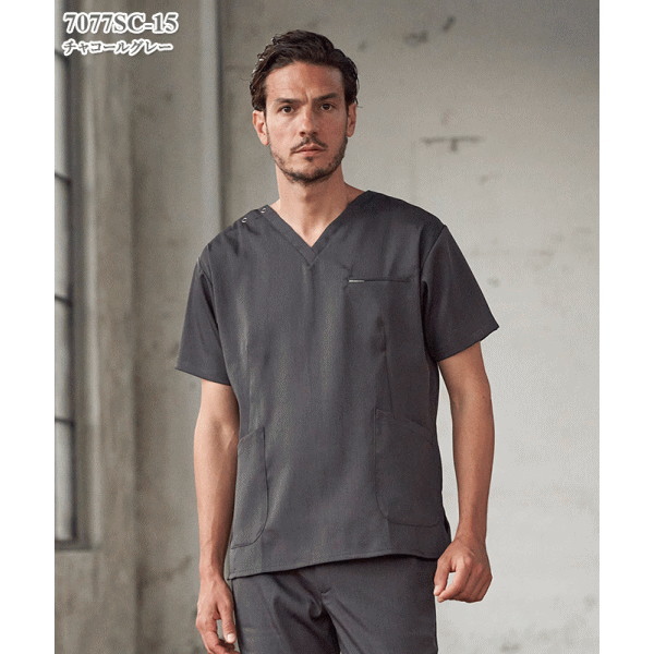 7077SC メンズスクラブ チュニック 医療白衣 看護白衣 フォーク Medical Wear スクラブ FOLK【白衣】