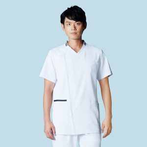 037 メンズスクラブ 半袖 白衣 診察着  医療 介護  KAZEN カゼン 薬局衣 医療