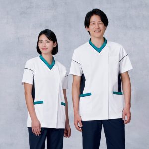 034 スクラブジャケット 半袖 男女兼用 白衣 診察着  医療 介護  KAZEN カゼン 薬局衣 医療