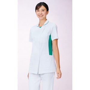 058 レディーススクラブ 半袖 白衣 診察着  医療 介護  KAZEN カゼン 薬局衣 医療