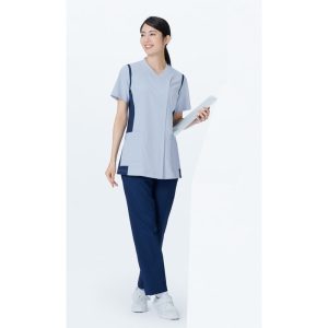 972 レディーススクラブ(前開き) 半袖 白衣 診察着 医療 介護 KAZEN カゼン 薬局衣 医療