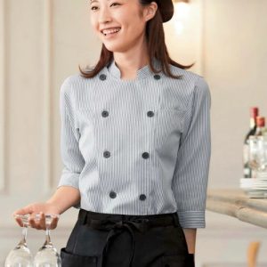 681 カゼン KAZEN コックシャツ 食品 調理衣 制服 ストライプ【白衣】サービスウエア