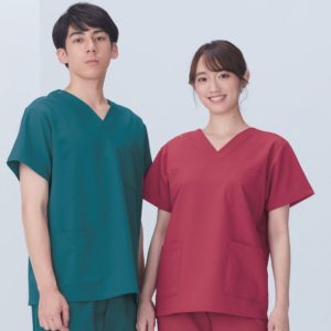 KZN331 スクラブ(男女兼用) 半袖 白衣 診察着 医療 介護 KAZEN カゼン 薬局衣 医療