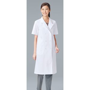 127-30 レディス診察衣W型半袖 女子白衣 診察着  医療 介護  KAZEN カゼン 薬局衣 ホワイト 医療