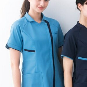 KZN703 レディススクラブ ジャケット 半袖(男女兼用) 白衣 診察着 医療 介護 KAZEN カゼン 薬局衣 医療