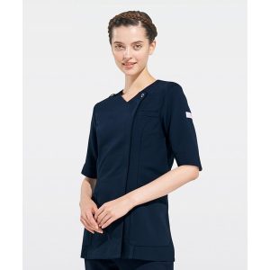 HI708 レディスジップスクラブ (五分袖)白衣 女性 ワコール フォーク HIコレクション 医療白衣 看護白衣 FOLK メディカルウェア