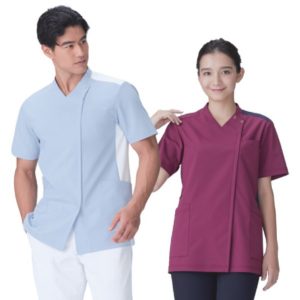 766 スクラブジャケット 半袖 男女兼用 白衣 診察着 医療 介護 KAZEN カゼン 薬局衣 医療