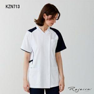 KZN713 スクラブ ジャケット 半袖(男女兼用) 白衣 診察着 医療 介護 KAZEN カゼン 薬局衣 医療